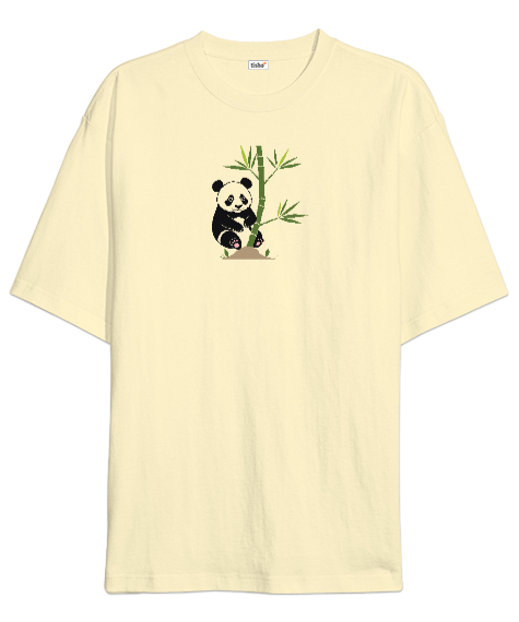 Tisho - PANDA Krem Oversize Unisex Tişört