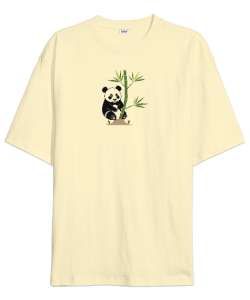 PANDA Krem Oversize Unisex Tişört