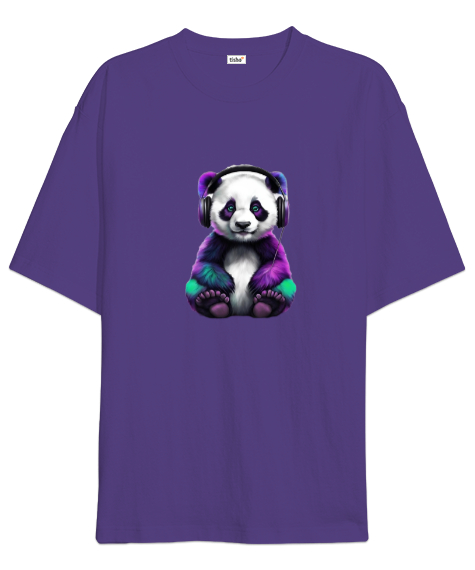 Panda Mor Oversize Unisex Tişört - Tisho