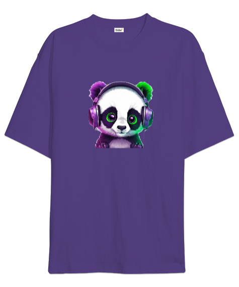 Panda Mor Oversize Unisex Tişört - Tisho