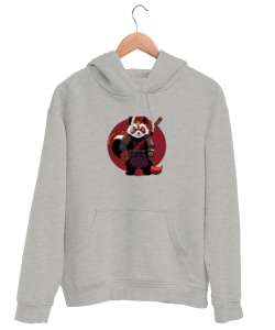 Panda Resimli Gri Unisex Kapşonlu Sweatshirt