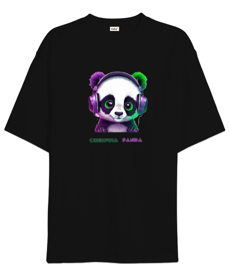 Panda Siyah Oversize Unisex Tişört - Tisho