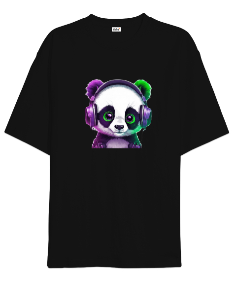 Panda Siyah Oversize Unisex Tişört - Tisho