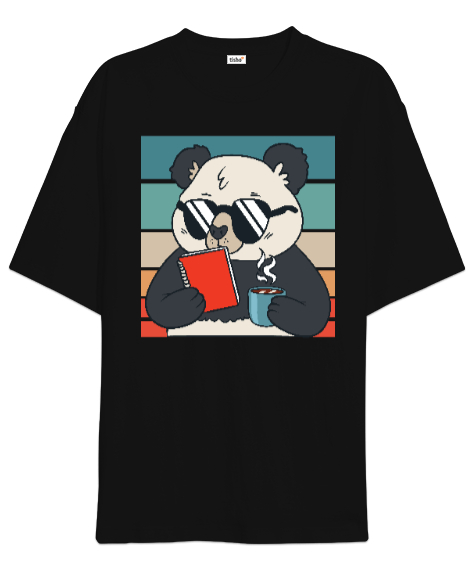 Tisho - Panda Siyah Oversize Unisex Tişört