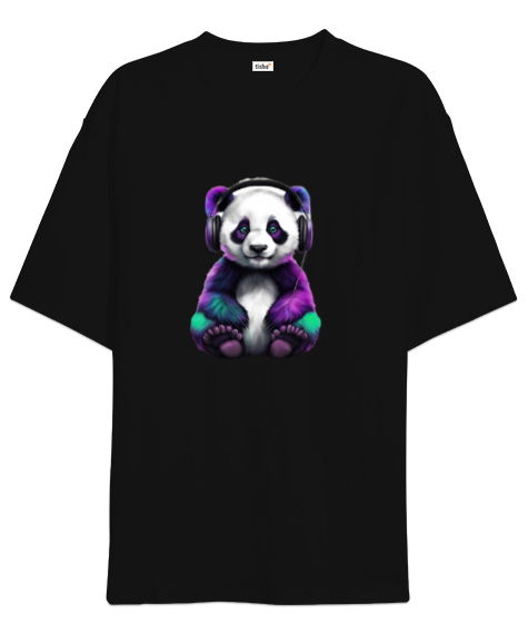 Tisho - Panda Siyah Oversize Unisex Tişört