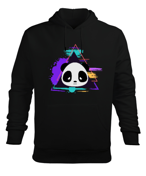 Panda tasarımı Siyah Erkek Kapüşonlu Hoodie Sweatshirt