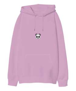 Panda temalı Pembe Oversize Unisex Kapüşonlu Sweatshirt