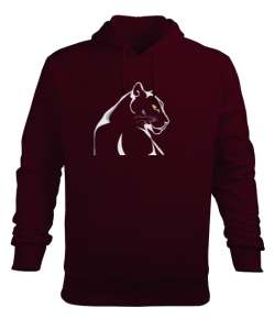 Panter Resimli BR0003 Bordo Erkek Kapüşonlu Hoodie Sweatshirt