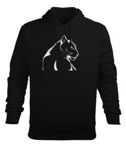 panter resimli SY0003 Siyah Erkek Kapüşonlu Hoodie Sweatshirt