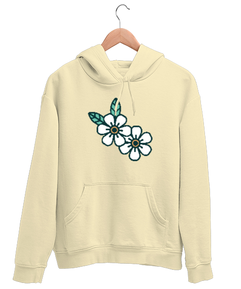 Tisho - Papatyalar - Çiçek V2 Krem Unisex Kapşonlu Sweatshirt