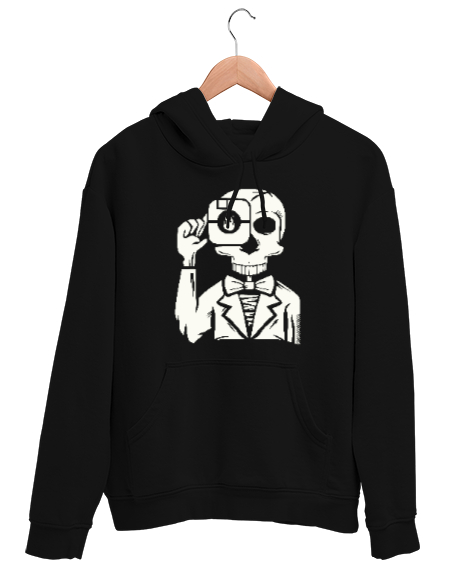 Tisho - Papyonlu İskelet - Skeleton Siyah Unisex Kapşonlu Sweatshirt