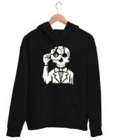 Papyonlu İskelet - Skeleton Siyah Unisex Kapşonlu Sweatshirt - Thumbnail