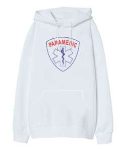 Paramedic, 112, Acil Tıp Teknisyeni, Paramedik V1 Beyaz Oversize Unisex Kapüşonlu Sweatshirt