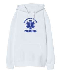 Paramedic, 112, Acil Tıp Teknisyeni, Paramedik V2 Beyaz Oversize Unisex Kapüşonlu Sweatshirt