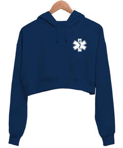 Paramedic EMT EMS Baskılı Lacivert Kadın Crop Hoodie Kapüşonlu Sweatshirt