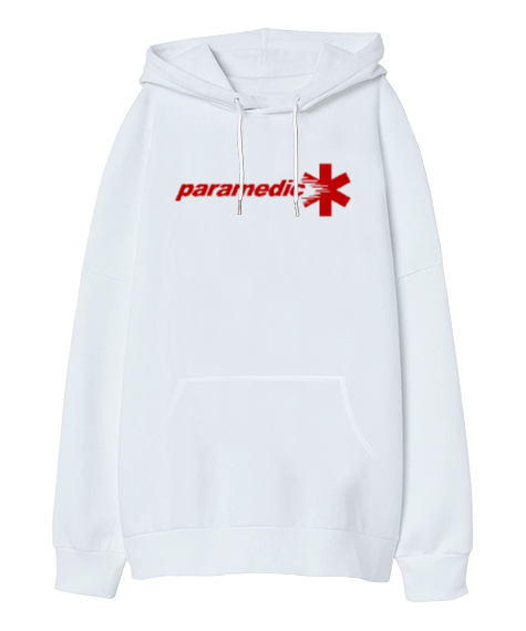 Paramedik, Paramedic, 112, Acil Beyaz Oversize Unisex Kapüşonlu Sweatshirt