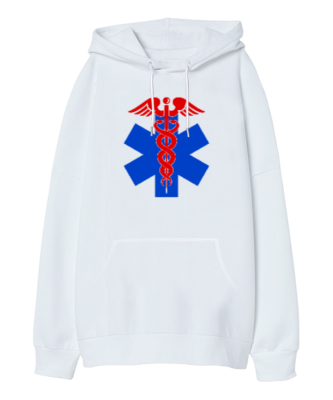 Paramedik, Paramedic, 112, Acil Beyaz Oversize Unisex Kapüşonlu Sweatshirt