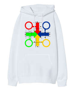 Parchis Board Beyaz Oversize Unisex Kapüşonlu Sweatshirt