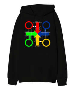 Parchis Board Siyah Oversize Unisex Kapüşonlu Sweatshirt