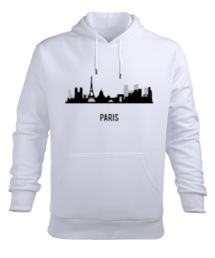 Paris Baskılı Hoodie Sweatshirt Beyaz Erkek Kapüşonlu Hoodie Sweatshirt