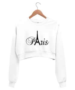 Paris Beyaz Kadın Crop Sweatshirt