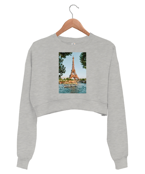 Tisho - PARİS Gri Kadın Crop Sweatshirt