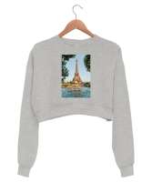 PARİS Gri Kadın Crop Sweatshirt - Thumbnail