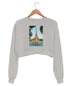 PARİS Gri Kadın Crop Sweatshirt