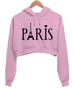 paris Kadın Crop Hoodie Kapüşonlu Sweatshirt