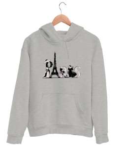 Paris Modası Gri Unisex Kapşonlu Sweatshirt