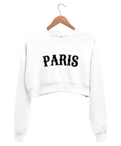 PARIS Yazılı Kadın Crop Sweatshirt