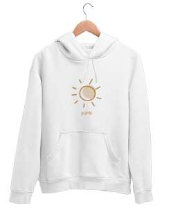 Parla Güneş Özel Tasarım Beyaz Unisex Kapşonlu Sweatshirt