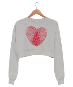 Parmak İzi Kalp Kadın Crop Sweatshirt