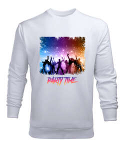 Party Time Beyaz Erkek Sweatshirt