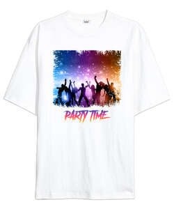 Party Time Beyaz Oversize Unisex Tişört