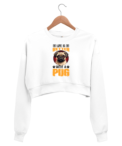 Tisho - Patilerle Dünya Daha Güzel - Sevimli Köpek - Sweet Dog Beyaz Kadın Crop Sweatshirt