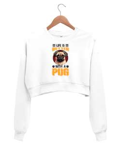 Patilerle Dünya Daha Güzel - Sevimli Köpek - Sweet Dog Beyaz Kadın Crop Sweatshirt