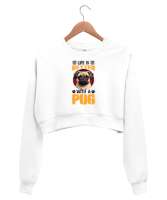 Patilerle Dünya Daha Güzel - Sevimli Köpek - Sweet Dog Beyaz Kadın Crop Sweatshirt - Thumbnail