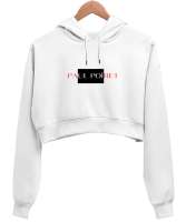 Paul Poiret Baskılı Beyaz Kadın Crop Hoodie Kapüşonlu Sweatshirt - Thumbnail