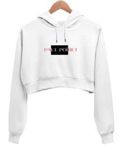 Paul Poiret Baskılı Beyaz Kadın Crop Hoodie Kapüşonlu Sweatshirt