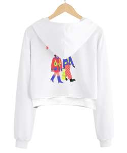 Paul Poiret Baskılı Beyaz Kadın Crop Hoodie Kapüşonlu Sweatshirt