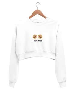 Paw Beyaz Kadın Crop Sweatshirt