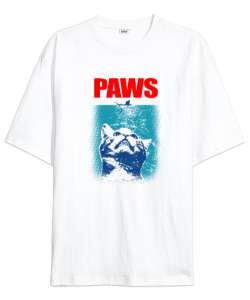 Paws - Kedi Beyaz Oversize Unisex Tişört