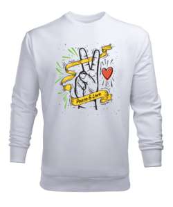 Peace And Love - Sevgi ve Barış Beyaz Erkek Sweatshirt