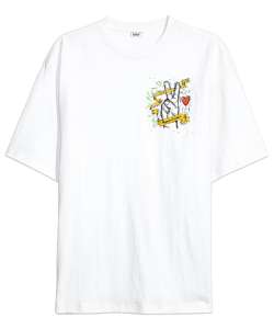 Peace And Love - Sevgi ve Barış Beyaz Oversize Unisex Tişört