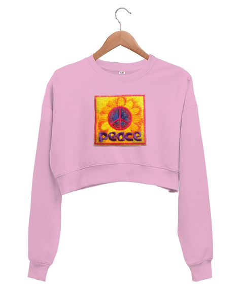 Peace Barış Çiçek Doğa Papatya Aşk Love Pembe Kadın Crop Sweatshirt