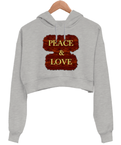 PEACE LOVE Kadın Crop Hoodie Kapüşonlu Sweatshirt