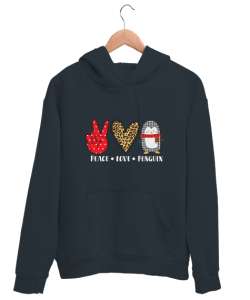 Peace Love Penguen Füme Unisex Kapşonlu Sweatshirt