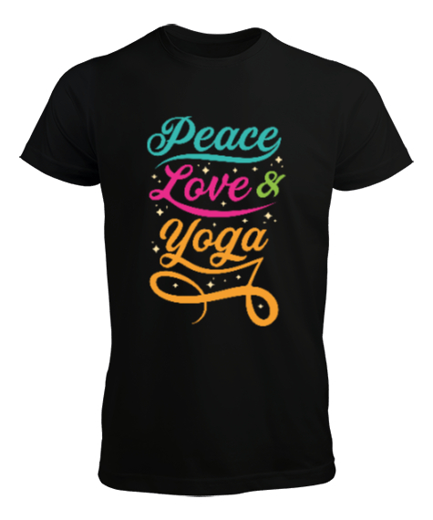 Peace Love Yoga Baskılı Siyah Erkek Tişört