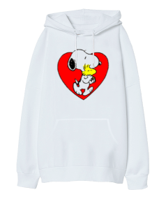 Peanuts Snoopy and Woodstock Oversize Unisex Kapüşonlu Sweatshirt